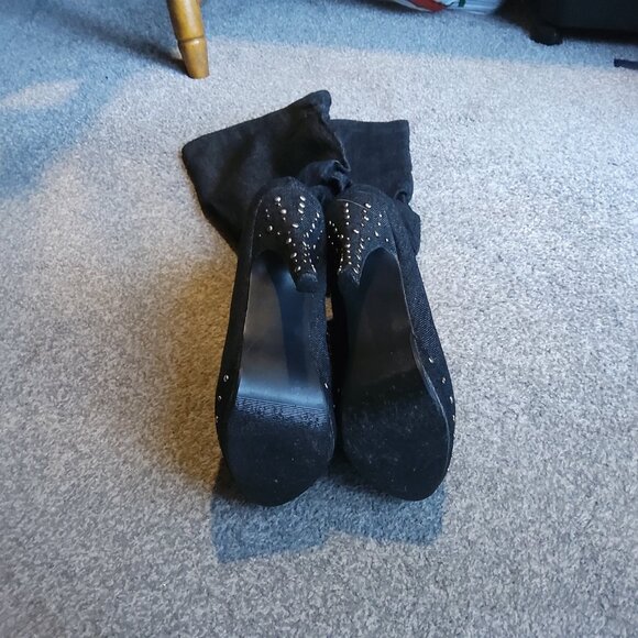 FAHRENHEIT BLACK DENIM STILETTO PLATFORM BOOTS - Picture 3 of 4